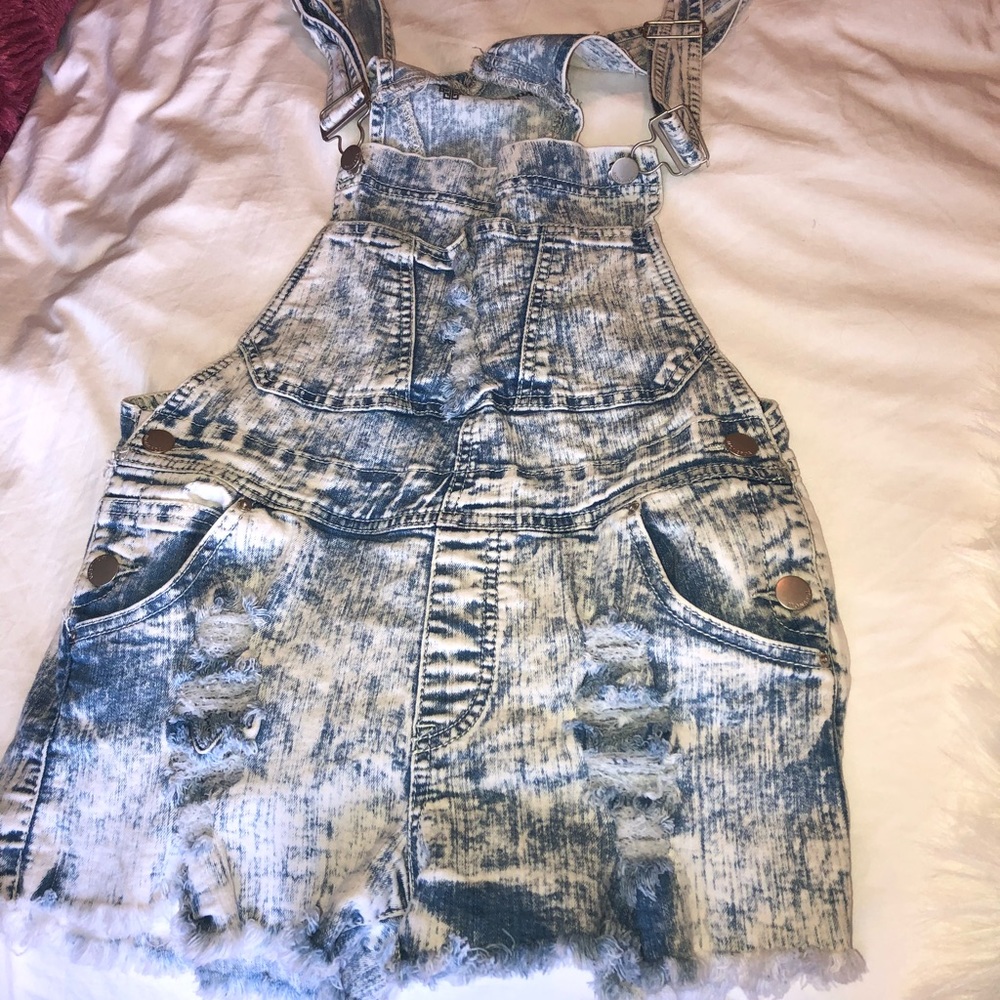 Denim Ripped Short Overalls